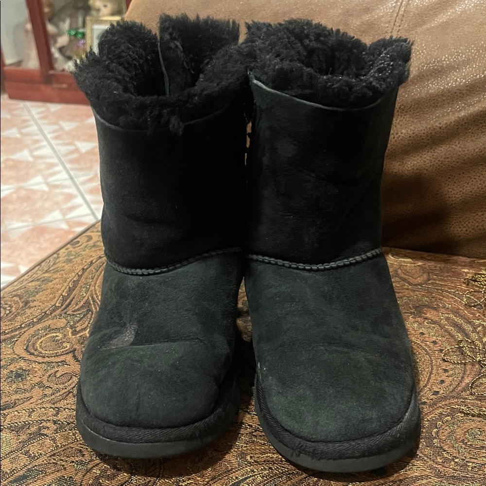 UGG Black Suede Boots with Ribbon Detail